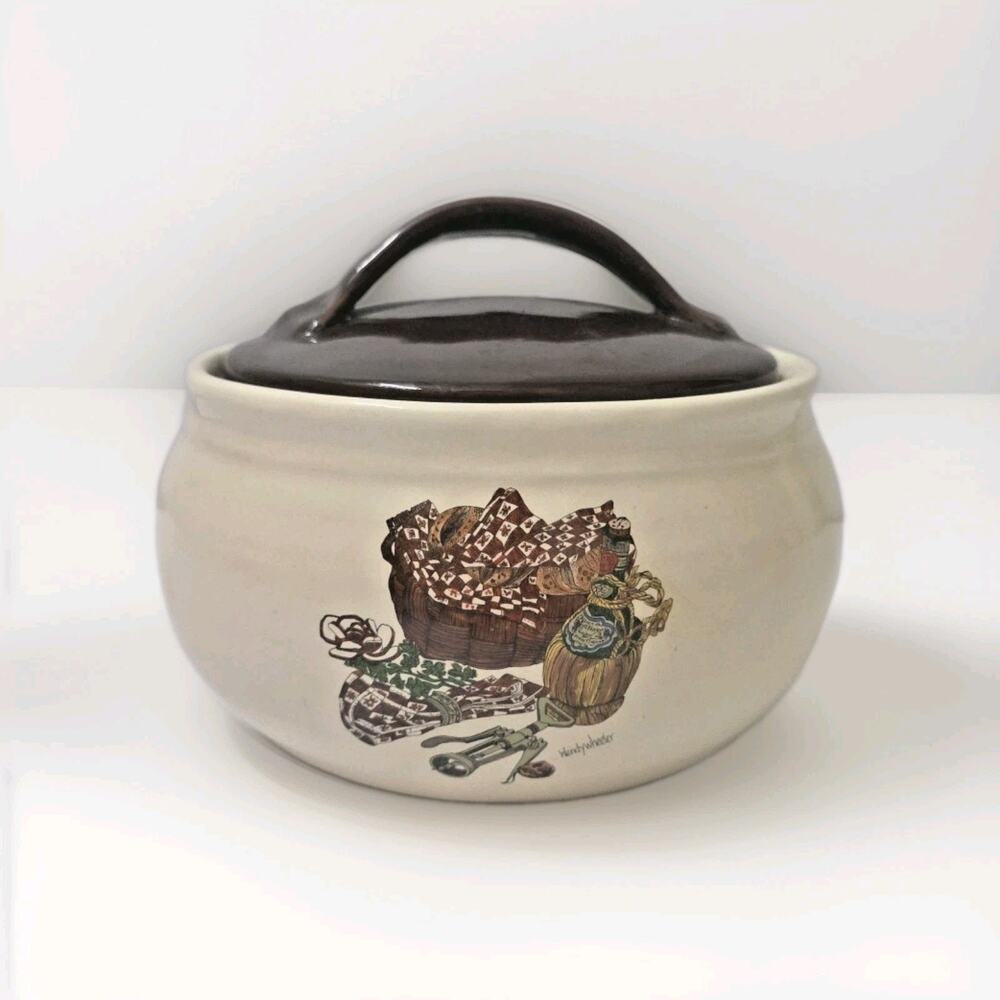 Vintage Wendy Wheeler Stoneware Lidded Canister Crock Kitchen Farmhouse Jar